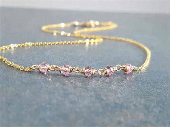 Pink Tourmaline Necklace, October Birthstone / Handmade Jewelry / Gemstone Necklace, Necklaces For Women, Beaded Choker, Layered Necklace