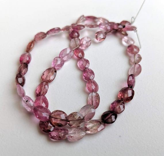 6.5-7mm Pink Tourmaline Faceted Oval Tumble, Natural Pink Tourmaline Oval Beads, Pink Tourmaline For Necklace (6in To 12in Options) - Pdg199