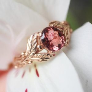 Shop Pink Tourmaline Jewelry! Pink tourmaline engagement ring, rose gold ring, leaves ring, unique ring for woman, branch ring, leaf engagement, twig wedding band | Natural genuine Pink Tourmaline jewelry. Buy handcrafted artisan wedding jewelry.  Unique handmade bridal jewelry gift ideas. #jewelry #beadedjewelry #gift #crystaljewelry #shopping #handmadejewelry #wedding #bridal #jewelry #affiliate #ad