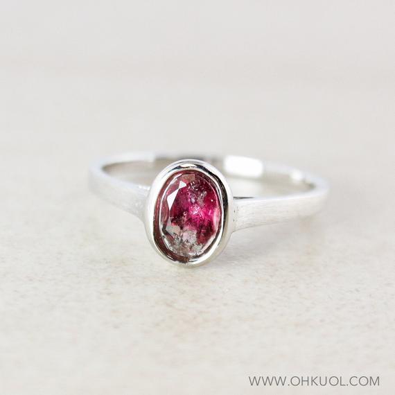 Oval Pink Tourmaline Ring, 925 Sterling Silver