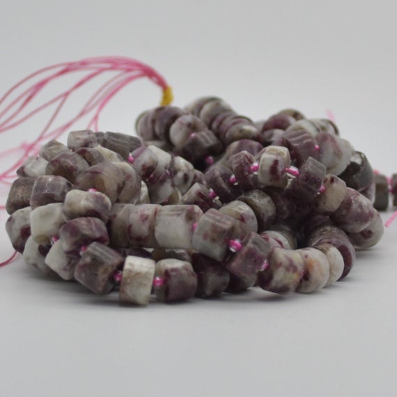 Natural Hand Polished Pink Tourmaline Semi-precious Gemstone Rondelle / Spacer Beads - 10mm X 5mm - 15" Strand