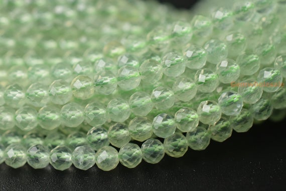 15.5" 4mm Aaa Natural Prehnite Round Faceted Beads, Sharp Cutting, Semi-precious Stone, Shinning Cutting Beads Yglo