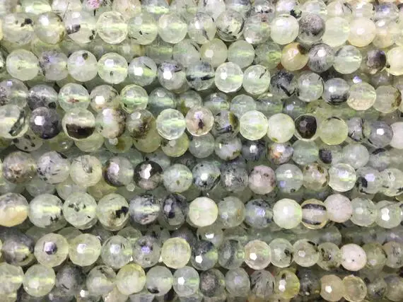 Faceted Round Prehnite Beads - Light Green Gemstone Beads - Green Jewelry Beads Wholesale - Beading Gemstone - Diy Jewelry Beads Supplies