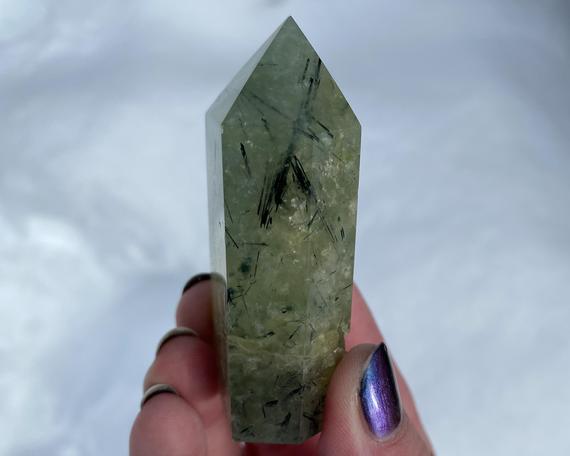 2.6" Prehnite And Epidote Tower, Semi Polished, High Quality, Polished Prehnite, Self Standing, Prehnite Point, Natural Rough, Green #6