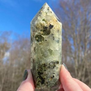 Shop Prehnite Points & Wands! 3.7" Prehnite and Epidote Tower, Semi Polished, High Quality, Polished Prehnite, Self Standing, Prehnite Point, Natural Rough, Green #14 | Natural genuine stones & crystals in various shapes & sizes. Buy raw cut, tumbled, or polished gemstones for making jewelry or crystal healing energy vibration raising reiki stones. #crystals #gemstones #crystalhealing #crystalsandgemstones #energyhealing #affiliate #ad