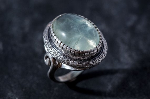 Large Prehnite Ring, Natural Prehnite, Statement Ring, May Birthstone, Vintage Ring, May Ring, Big Stone Ring, Solid Silver Ring, Prehnite