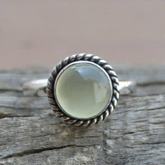 Natural Prehnite Gemstone Ring, Round Cab Prehnite Ring, 925 Sterling Silver Ring, Designer Prehnite Ring, Birthstone Ring, Wedding Ring
