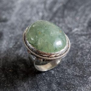 Shop Prehnite Rings! Prehnite Ring, Natural Prehnite, Massive Ring, Statement Ring, May Birthstone, Large Artistic Ring, Heavy Ring, Vintage Prehnite Ring | Natural genuine Prehnite rings, simple unique handcrafted gemstone rings. #rings #jewelry #shopping #gift #handmade #fashion #style #affiliate #ad
