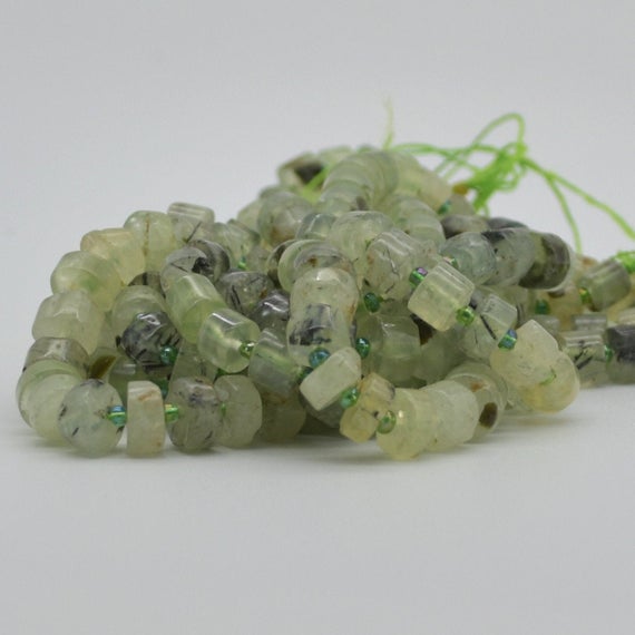 Natural Hand Polished Prehnite Semi-precious Gemstone Rondelle / Spacer Beads - 10mm X 5mm - 15" Strand
