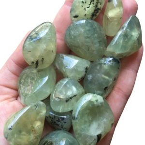 Shop Tumbled Crystals & Pocket Stones! Prehnite Tumbled Stone – Multiple Sizes Available – Extra Quality –  With Black Tourmaline & Epidote Inclusions – Polished Prehnite Crystal | Natural genuine stones & crystals in various shapes & sizes. Buy raw cut, tumbled, or polished gemstones for making jewelry or crystal healing energy vibration raising reiki stones. #crystals #gemstones #crystalhealing #crystalsandgemstones #energyhealing #affiliate #ad