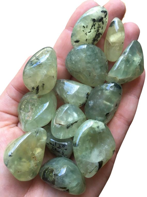 Prehnite Tumbled Stone - Multiple Sizes Available - Extra Quality -  With Black Tourmaline & Epidote Inclusions - Polished Prehnite Crystal