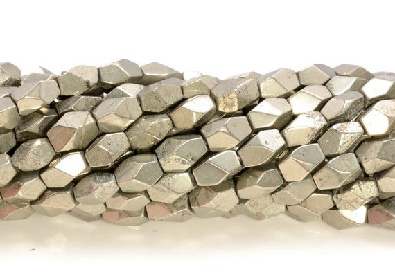 5-7mm Pyrite Gemstone Grade Aaa Faceted Hexagon Nugget Cube Loose Beads 15.5 Inch Full Strand (80007343-406)