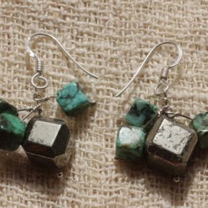 Shop Pyrite Earrings! Boucles Argent 925 Turquoise d'Afrique et Pyrite | Natural genuine Pyrite earrings. Buy crystal jewelry, handmade handcrafted artisan jewelry for women.  Unique handmade gift ideas. #jewelry #beadedearrings #beadedjewelry #gift #shopping #handmadejewelry #fashion #style #product #earrings #affiliate #ad