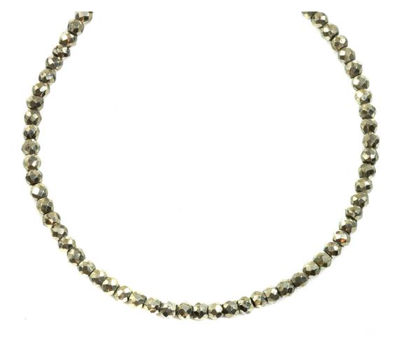 Pyrite Necklace 14k Gold Filled Solid Strand Faceted Small Dainty Stones 18 19 Inches Simple Design Natural Golden Bronze Color Vintage Look