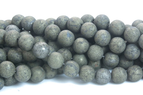 Matter Pyrite Round Beads - Frosty Polished Gold Pyrite Gemstones - Pyrite Beading Supplies - Matte Round Beads - 4-14mm Beads - 15inch