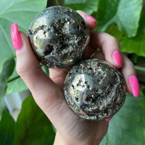 Shop Pyrite Shapes! Pyrite sphere, druzy pyrite sphere, wealth, abundance, protection, 55mm | Natural genuine stones & crystals in various shapes & sizes. Buy raw cut, tumbled, or polished gemstones for making jewelry or crystal healing energy vibration raising reiki stones. #crystals #gemstones #crystalhealing #crystalsandgemstones #energyhealing #affiliate #ad