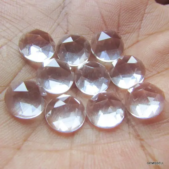 10 Piece 5mm Clear Quartz Rosecut Round Cabochon Faceted Gemstone, Clear Quartz Round Rosecut Loose Gemstone, Crystal Rosecut Round Gemstone