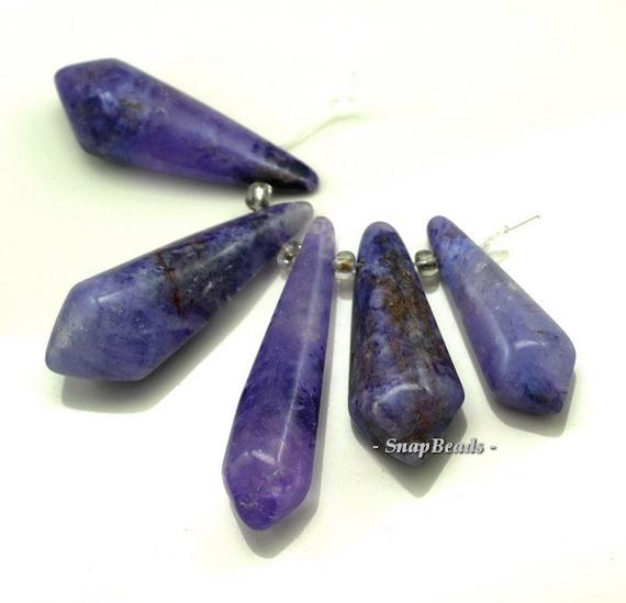 Purple Rock Crystal Gemstone Gradated Set Point 56x17-26x8mm 5 Beads Loose Beads (90188929-93)