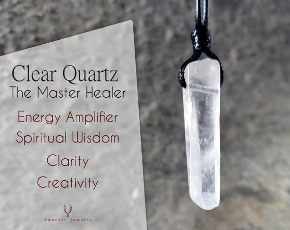 Crystal Clear Quartz Necklace, Energy Healing Jewelry, Raw Quartz Pendant, Metaphysical Gifts For Men
