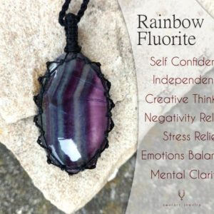 Rainbow Fluorite Necklace, Yellow Purple Fluorite Crystal Jewelry, Mental & Emotional Healing Crystal Pendant, Stress Relief Gift for Her