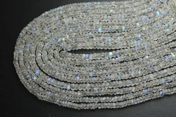 13 Inches Strand,blue Fire Natural Rainbow Moonstone Micro Faceted Rondelles,size. 3.5mm