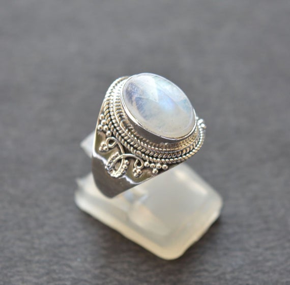 Handmade Ring, 925 Sterling Silver Jewelry, Rainbow Moonstone Gemstone Ring, Oval Shape, Boho Jewelry, Silver Ring, Gift For Her, R 50