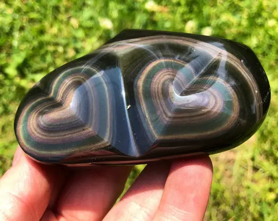 Rainbow Obsidian Heart Stone - Rainbow Obsidian Crystal Double Heart - Hand Carved - Rainbow Obsidian From Mexico - Polished Obsidian Heart