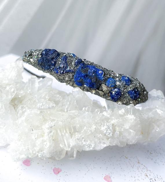 Raw Azurite Bracelet, Azurite Cuff Bracelet, Azurite Jewelry, Raw Crystal Jewelry, Rough Stone Bangle, Handmade Jewelry, Blue Stone Jewelry,