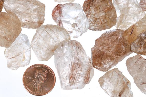 Raw Copper Rutilated Quartz Pieces, Rough Rutile Quartz, Genuine Uncut Quartz Crystal, Bulk Raw Gemstone, Lcrquartz001