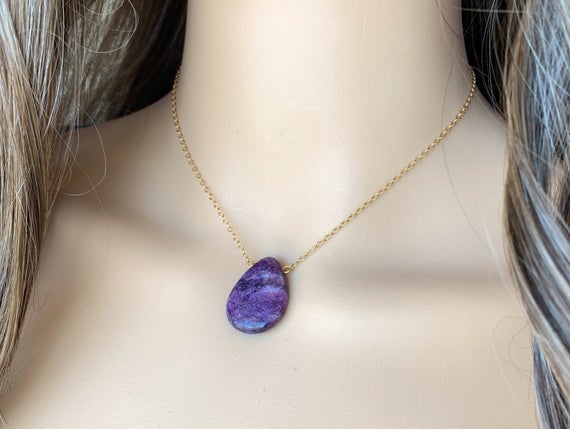 Raw Lepidolite Choker - Lepidolite Necklace - Healing Necklace - Dainty Crystal Pendant Necklace - Raw Stone Necklace 14k Gold Or Silver