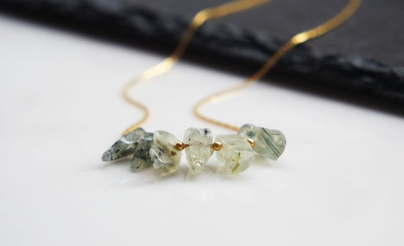 Raw Prehnite Necklace - Raw Beaded Gemstone Necklace - Prehnite Necklace - Raw Prehnite - Prehnite Raw Crystal Necklace - Gift For Her