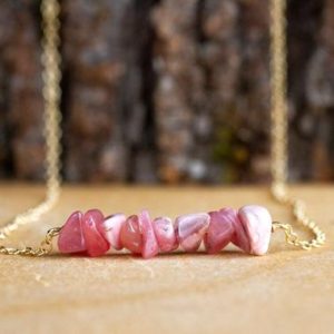 Raw Rhodochrosite Necklace – Raw Crystal Healing Jewelry – Heart Chakra Balancing – Energy Jewlery – Reiki Bar Necklace | Natural genuine Gemstone necklaces. Buy crystal jewelry, handmade handcrafted artisan jewelry for women.  Unique handmade gift ideas. #jewelry #beadednecklaces #beadedjewelry #gift #shopping #handmadejewelry #fashion #style #product #necklaces #affiliate #ad