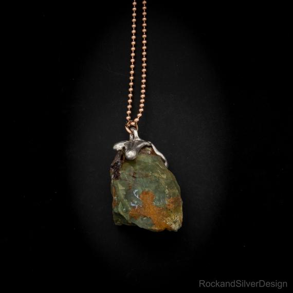 Raw Unakite Sterling Silver Pendant - One-of-a-kind - 925