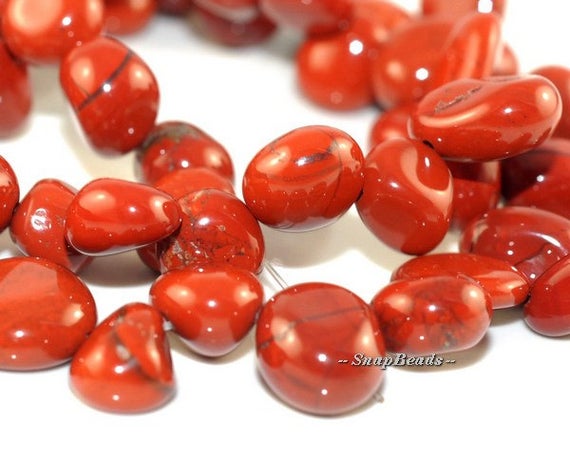 Brick Red Jasper Gemstone River Pebble 14x10mm  Loose Beads 8 Inch Half Strand (90108550-106)