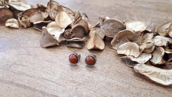 Tiny Red Jasper Earrings For Woman - Round Red Jasper Earrings - Stud Red Jasper Earrings - Dainty Earrings - Red Jasper Jewelry