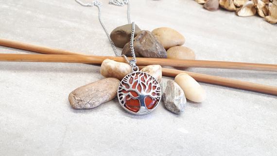 Red Jasper Tree Of Life Necklace - Sterling Silver Tree Of Life Pendant - Red Jasper Necklace - Tree Of Life Charm - Family Tree Necklace