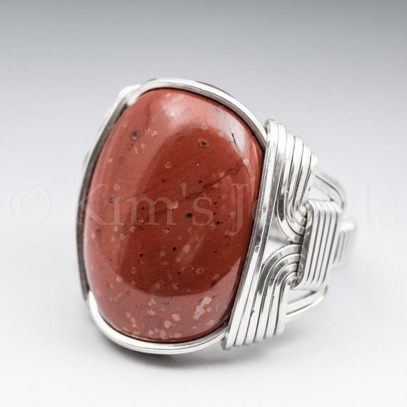 Red Jasper Gemstone 18x25mm Cabochon Sterling Silver Wire Wrapped Ring - Optional Oxidation/antiquing - Made To Order And Ships Fast!