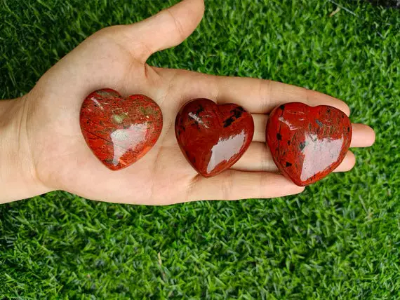 Red Jasper Heart Puffy Large 40mm (1.5")