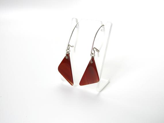 Red Petrified Wood And Sterling Silver Earrings - Arizona Petrified Wood Sterling Earrings