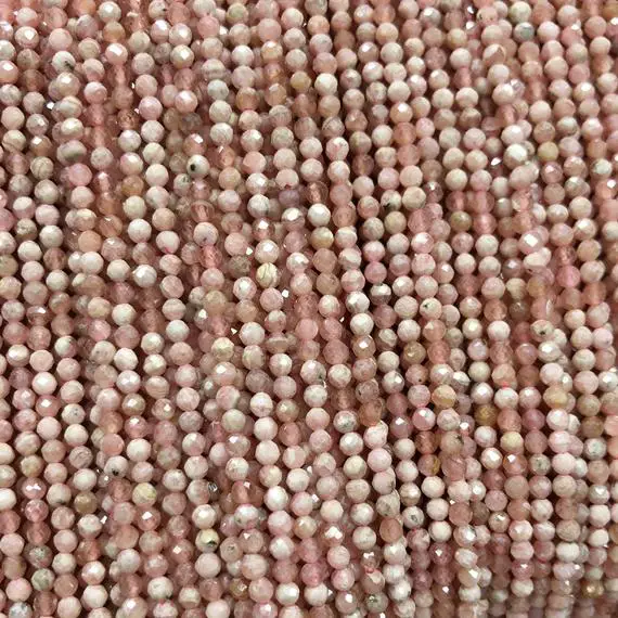 Rhodochrosite Faceted Bead, Natural Gemstone Beads, Red Small Round Stone Beads 2mm 3mm 4mm 15''