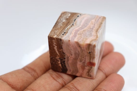 Rhodochrosite Cube Stone | Cube Stone Pink Patterns Cube | Gemstone | Healing Stone | Crystal Cube | Pocket Stone | Rhodochrosite Cube Stone