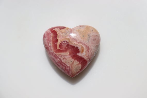 Cute :) Rhodochrosite Heart Stone, Pink Patterns Patterned, Natural Gem Pocket Stone, Polished Tumbled Pink Gemmy Crystal, Weight-28 Grams.