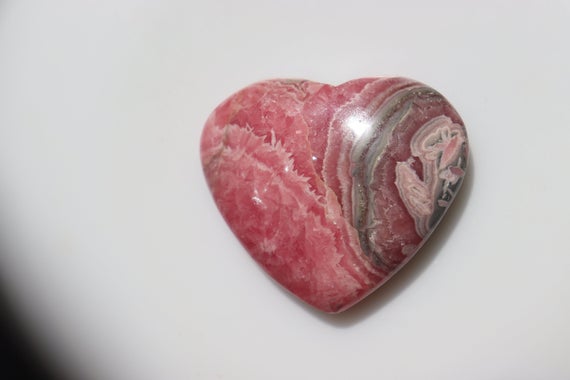 Rhodochrosite Heart Stone, Pink Patterns Patterned, Natural Gem Pocket Stone, Polished Tumbled Pink Gemmy Crystal, Weight-53 Grams.