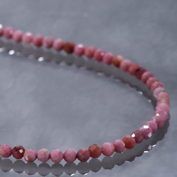 Rhodonite Beads Necklace Pink Stone Necklace Microfaceted Rhodonite Necklace Rhodonite Choker Necklace Gift For Girlfriend Birthday Gift
