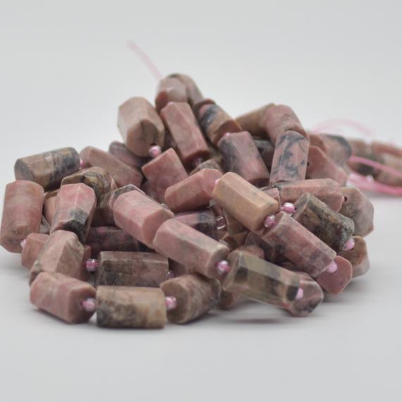 Natural Rhodonite Semi-precious Gemstone Frosted Matt Tube Beads - 15" Strand