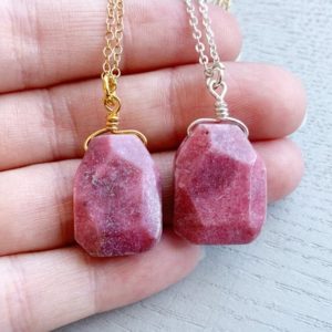 Shop Rhodonite Pendants! Rhodonite Necklace, Pink Crystal Pendant Necklace Sterling Silver or Gold Filled, Real Gemstone Necklace, Rhodonite Stone Healing Jewelry | Natural genuine Rhodonite pendants. Buy crystal jewelry, handmade handcrafted artisan jewelry for women.  Unique handmade gift ideas. #jewelry #beadedpendants #beadedjewelry #gift #shopping #handmadejewelry #fashion #style #product #pendants #affiliate #ad