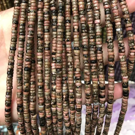 Black Rhodonite Rondelle Stone Beads, Natural Gemstone Beads, 2x4mm 15''