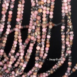 Shop Rhodonite Round Beads! 3mm Haitian Flower Red Rhodonite Gemstone Round 3mm Loose Beads 16 inch Full Strand (90113600-107 – 3mm D) | Natural genuine round Rhodonite beads for beading and jewelry making.  #jewelry #beads #beadedjewelry #diyjewelry #jewelrymaking #beadstore #beading #affiliate #ad