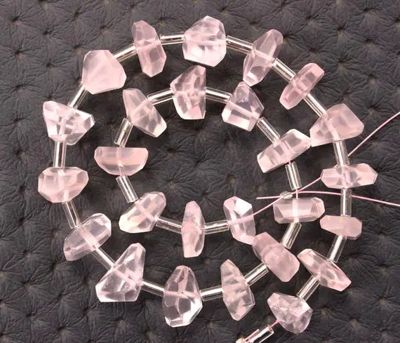 Awesome Quality 1 Strand Natural Rose Quartz Gemstone,25 Pieces Faceted Nuggets Shape Beads, Size 8-10 Mm Making Jewelry Wholesale Price