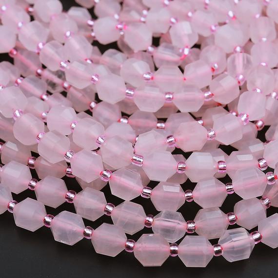 Aaa Natural Pink Rose Quartz 6mm 8mm 10mm Beads Faceted Energy Prism Double Point Cut 15.5" Strand